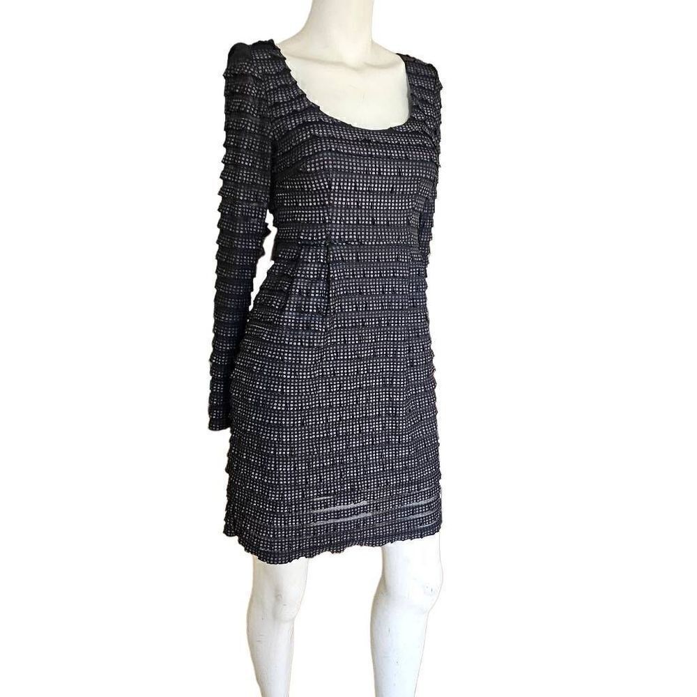 Nanette Lepore womens Sz 0 black silver polkadots ruffled dress - Picture 5 of 9